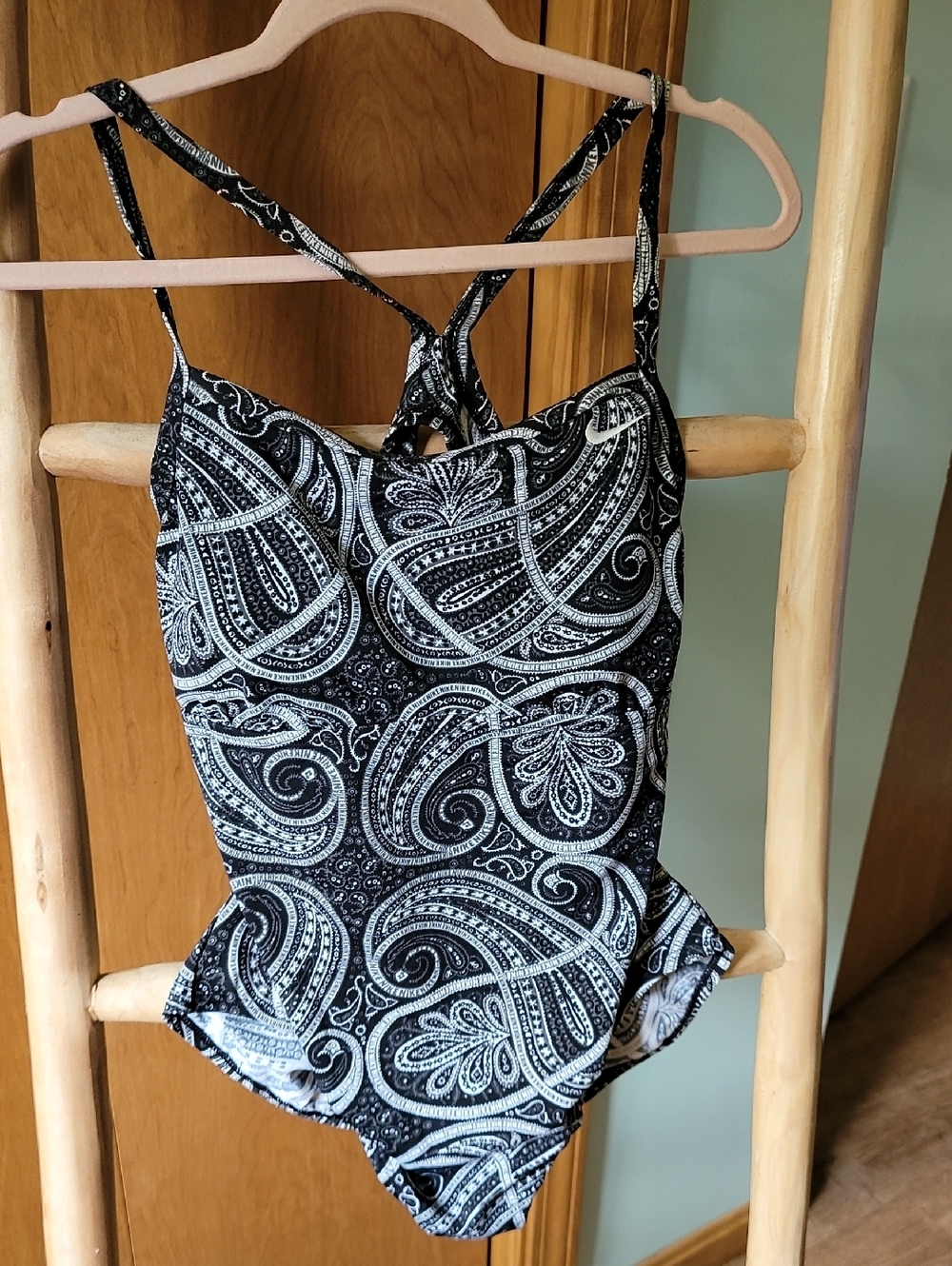 Nike Black and White Paisley Swim One-Piece
